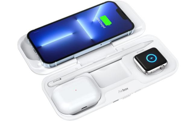 MOMAX Airbox Multi-Device Wireless Charging Power Bank, Foldable 5 in 1 Wireless Charging Station, 10000mAh MFi Certified for iPhone 15/Plus/Pro/Pro Max,14,13 Series, Apple Watch, AirPods and More - White